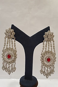 Silver Finish Red Stone Earrings