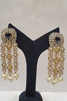 Gold Finish Blue Stone Earrings