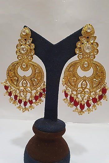 Gold Finish Pearl Chandbali Earrings