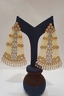 Gold Finish Pearl & Diamond Earrings