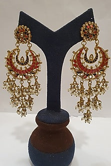 Gold Finish Meenakari Chandbali Earrings