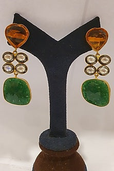 Gold Finish Orange Stone Earrings