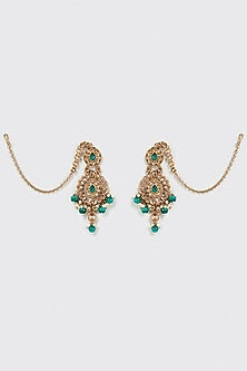 Gold Finish Green Stone & Kundan Polki Choker Necklace Set