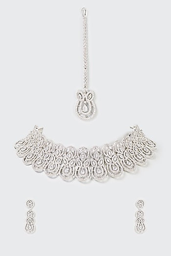 White Finish Zircon Choker Necklace Set