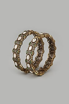 Gold Finish Kundan Polki Bangles (Set of 2)