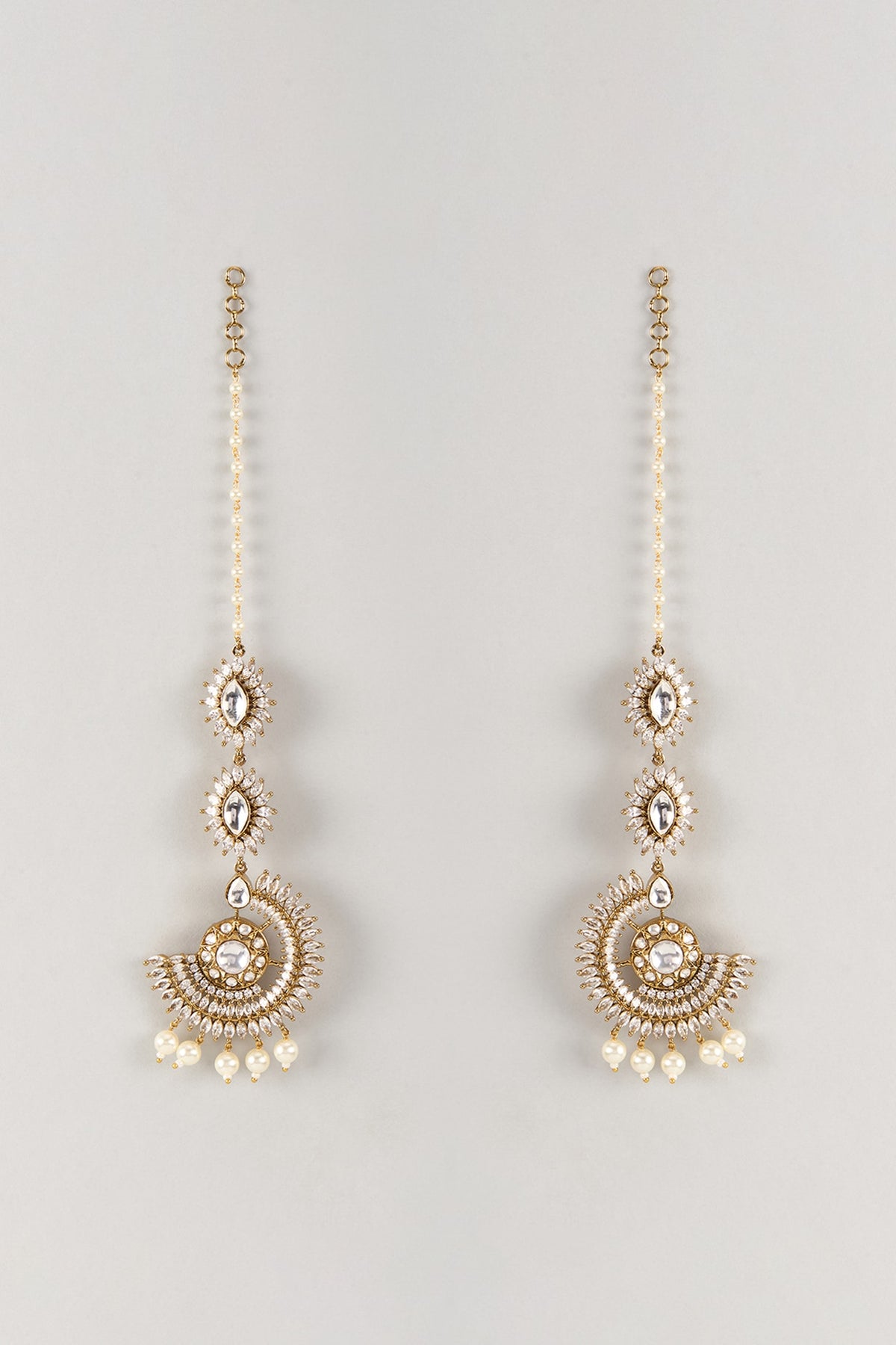 Gold Finish Kundan Polki & Zircon Dangler Earrings