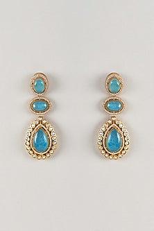 Gold Finish Zircon & Blue Sapphire Stone Dangler Earrings