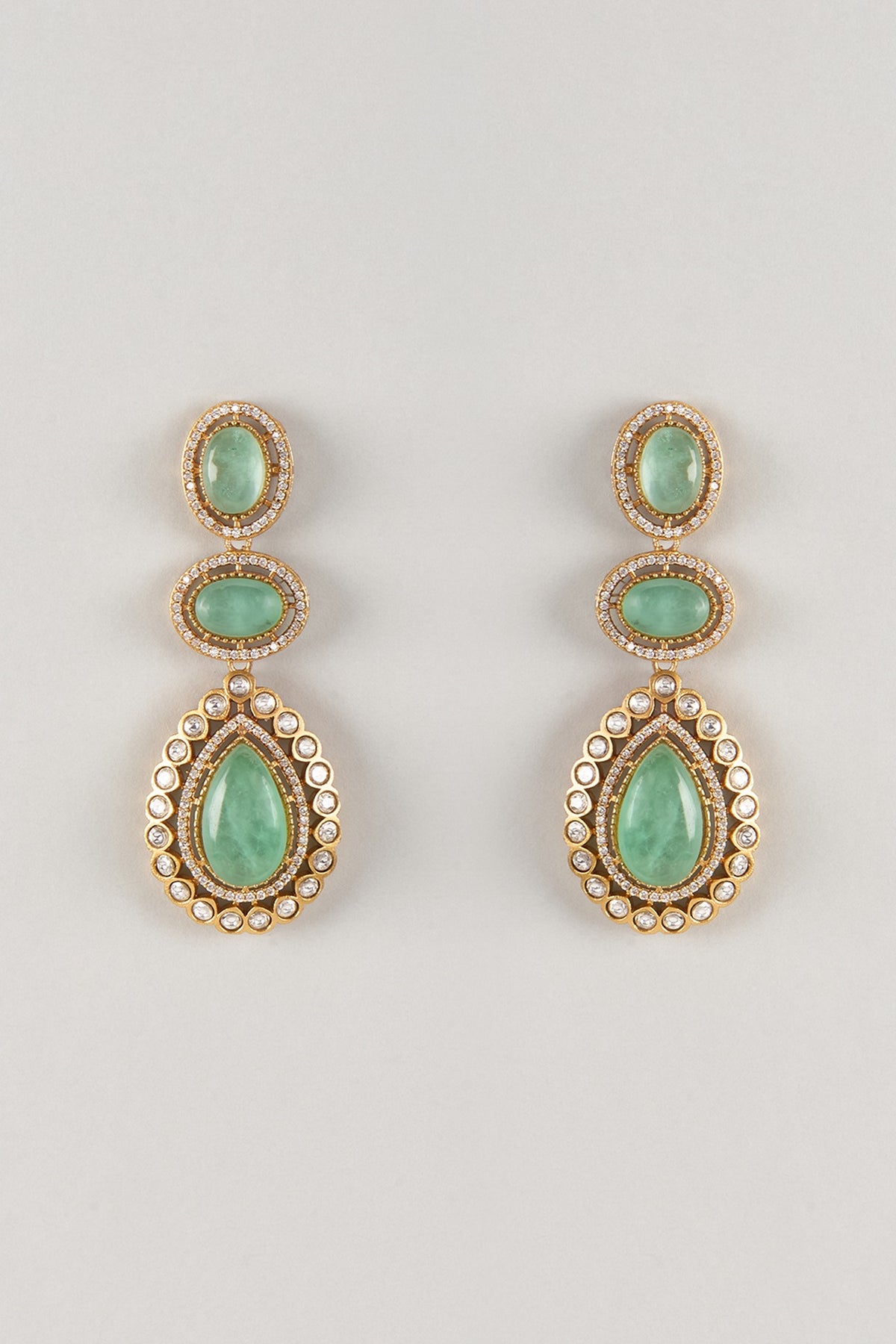 Gold Finish Zircon & Emerald Stone Dangler Earrings