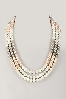 Silver Finish Pearl Long Necklace