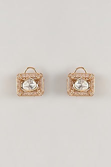 Gold Finish Zircon & Moissanite Stone Stud Earrings
