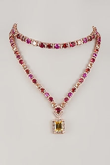 Rose Gold Finish Zircon & Ruby Stone layered Necklace