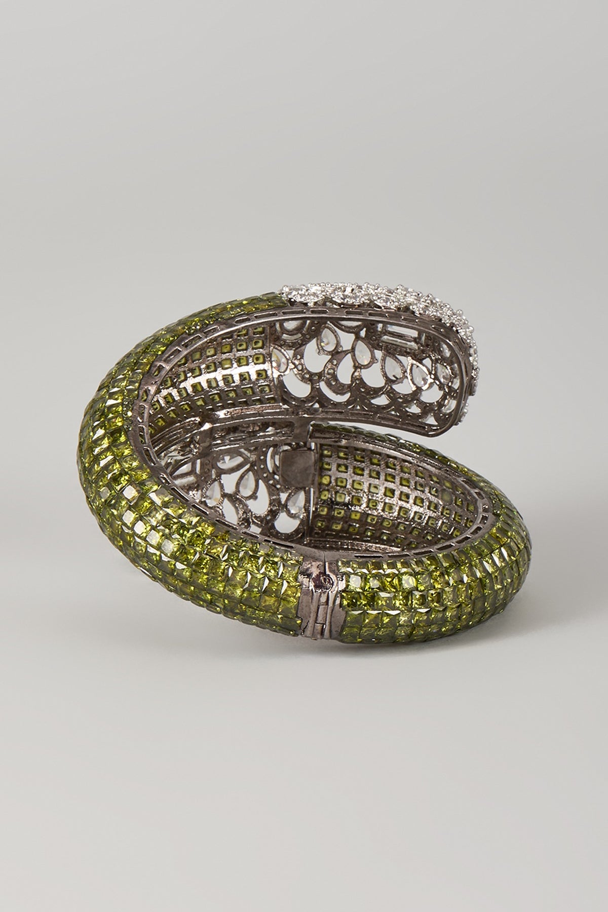 Silver Finish Zircon & Peridot Stone Adjustable Bracelet