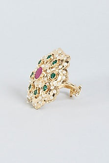Gold Finish Pearl Adjustable Ring
