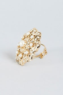 Gold Finish Jadau Pearl Adjustable Ring