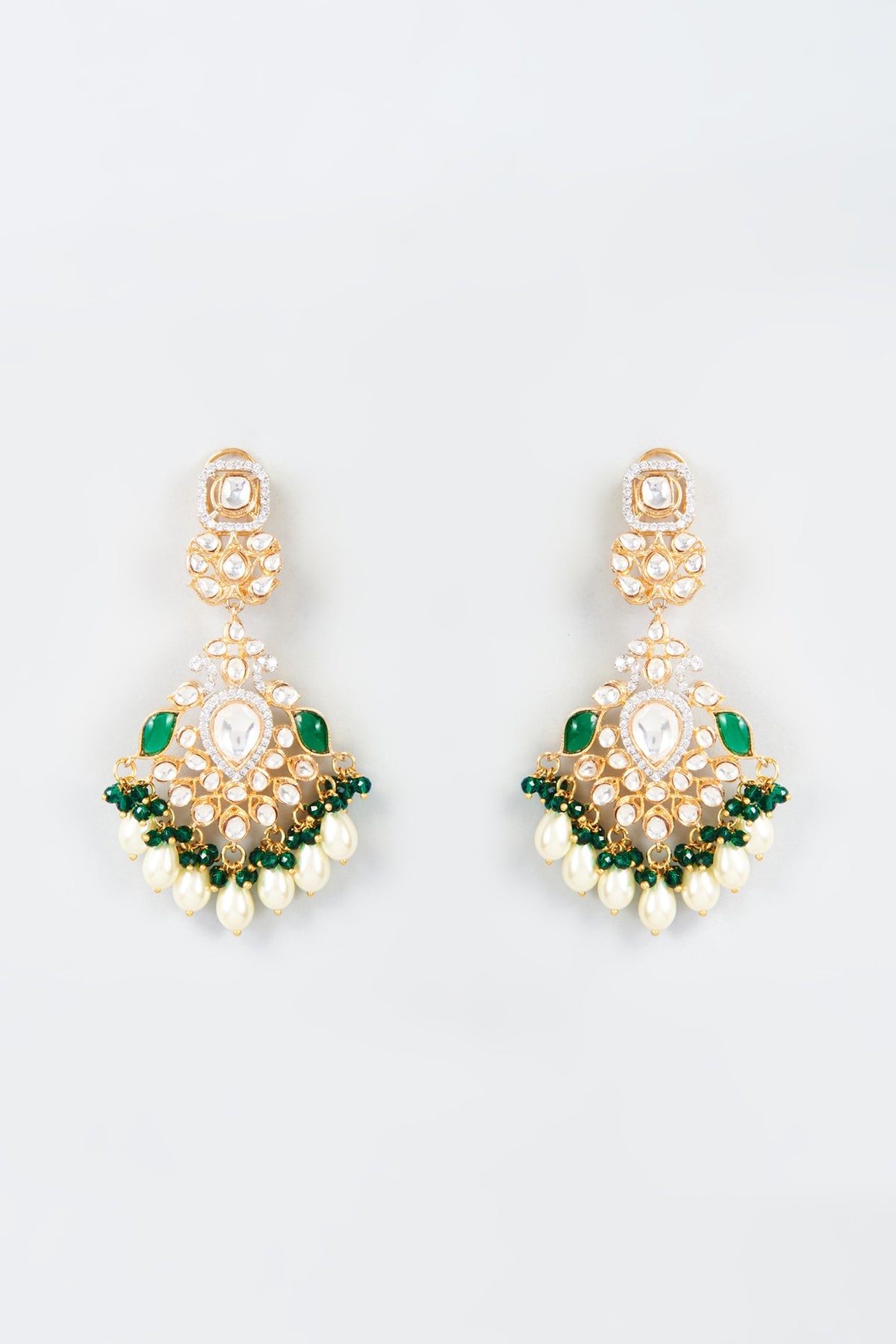 Gold Finish Kundan Beaded Dangler Earrings
