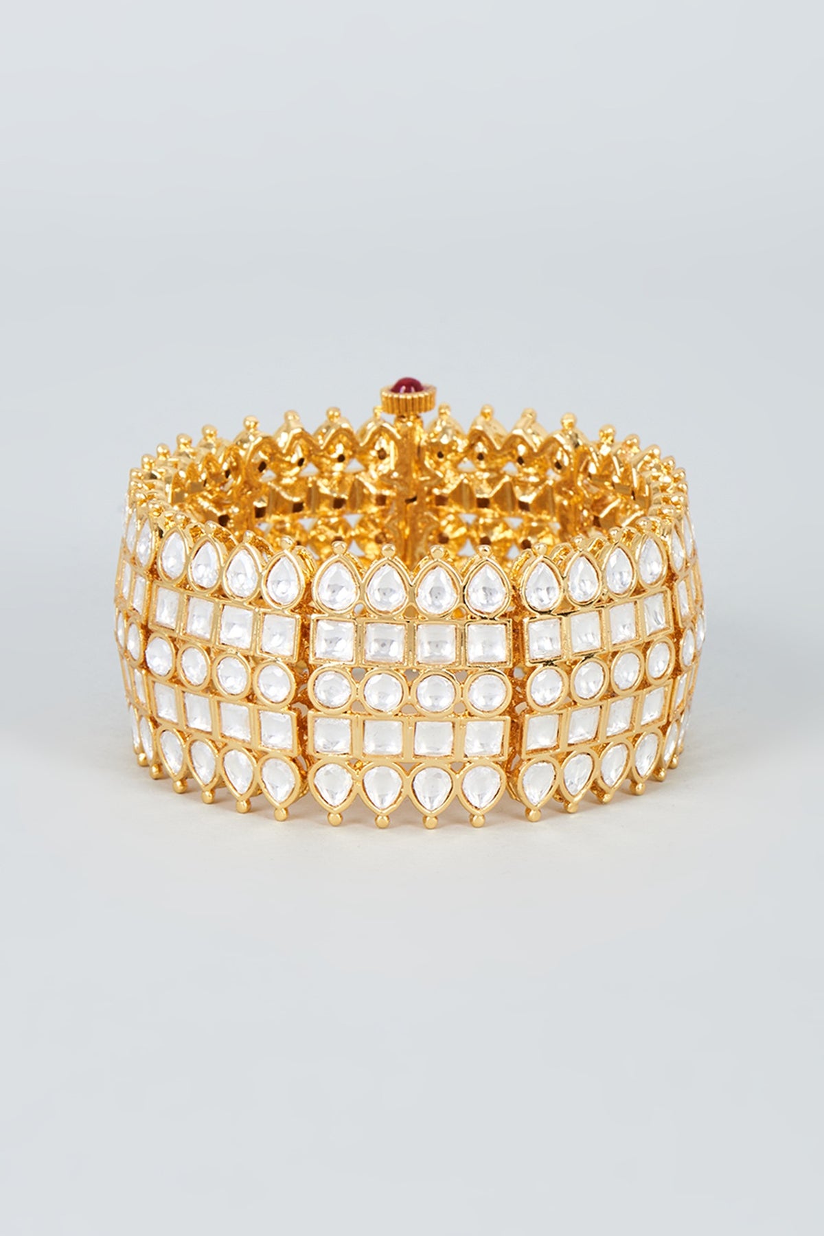 Gold Finish Kundan Polki Bracelet