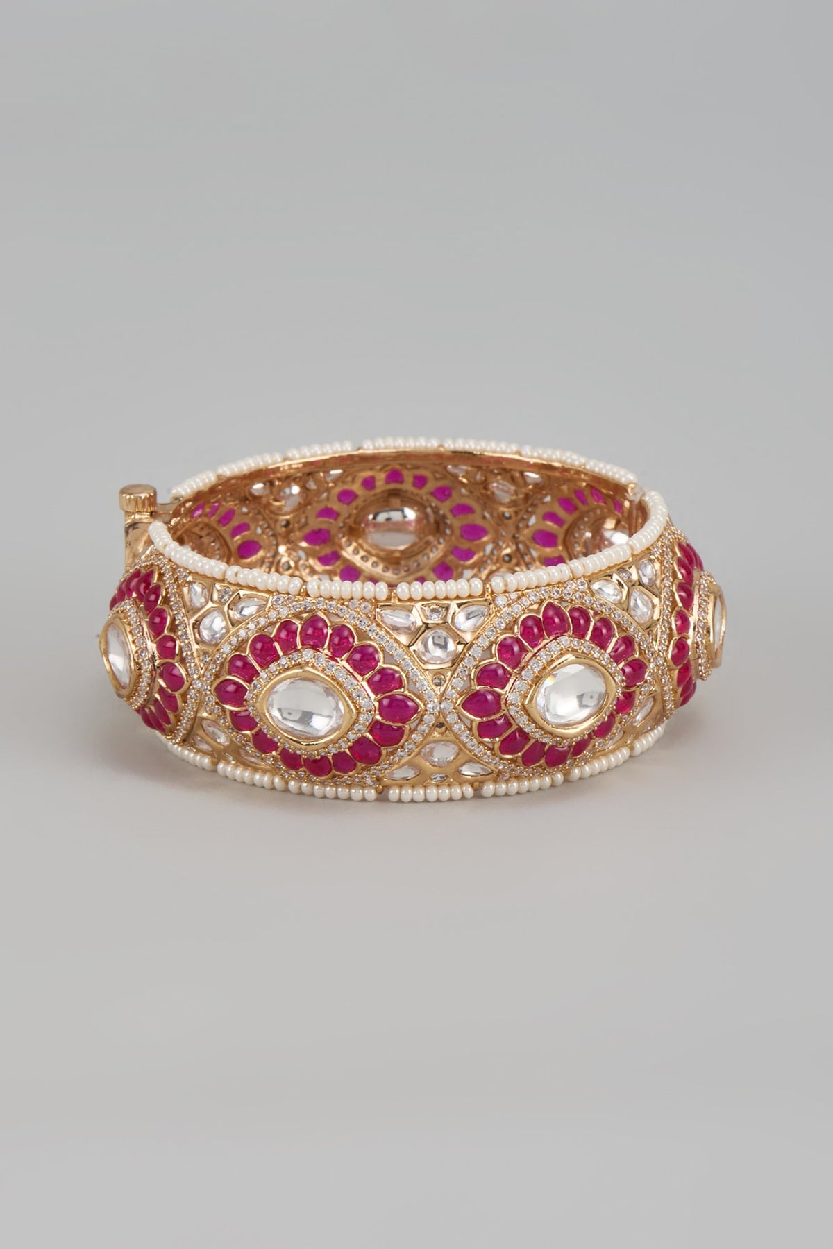 Gold Finish Kundan Polki & Ruby Stone Bangle