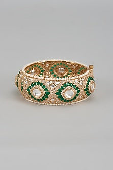 Gold Finish Kundan Polki & Emerald Stone Bangle