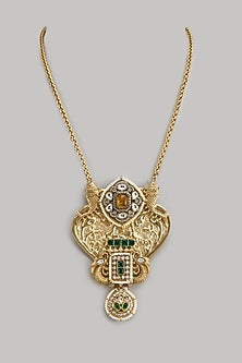 Gold Finish Kundan Polki & Multi-Colored Stone Long Necklace