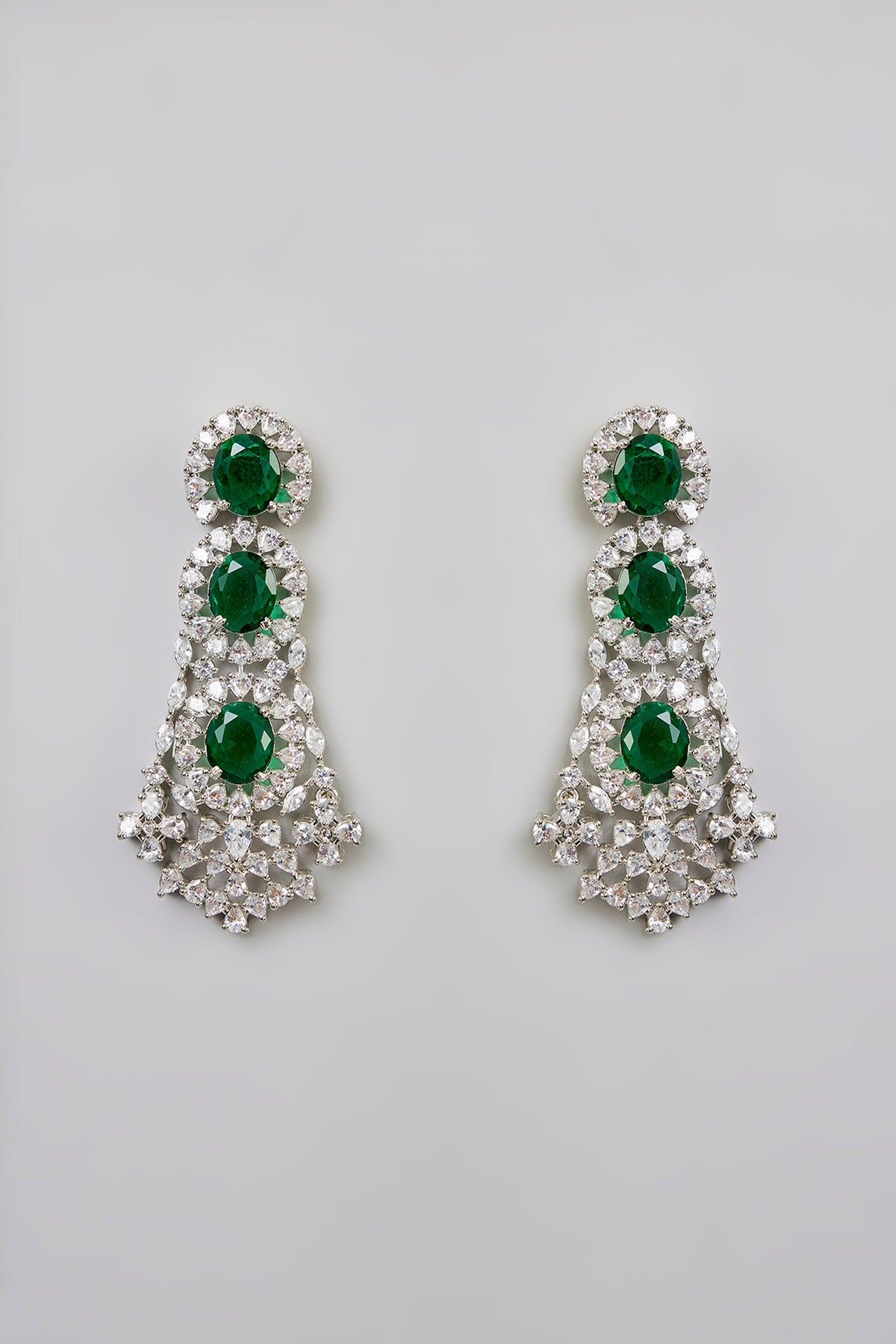 White Finish Green Stone Necklace Set