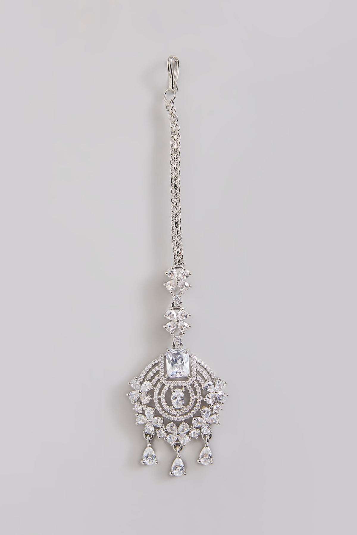 Silver Finish Zircon Maangtikka