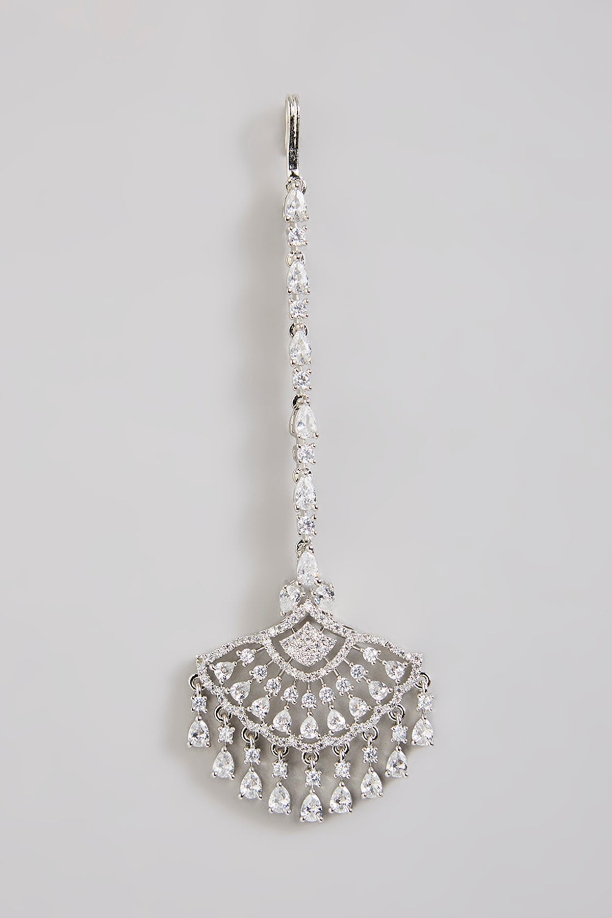 Silver Finish Zircon Maangtikka
