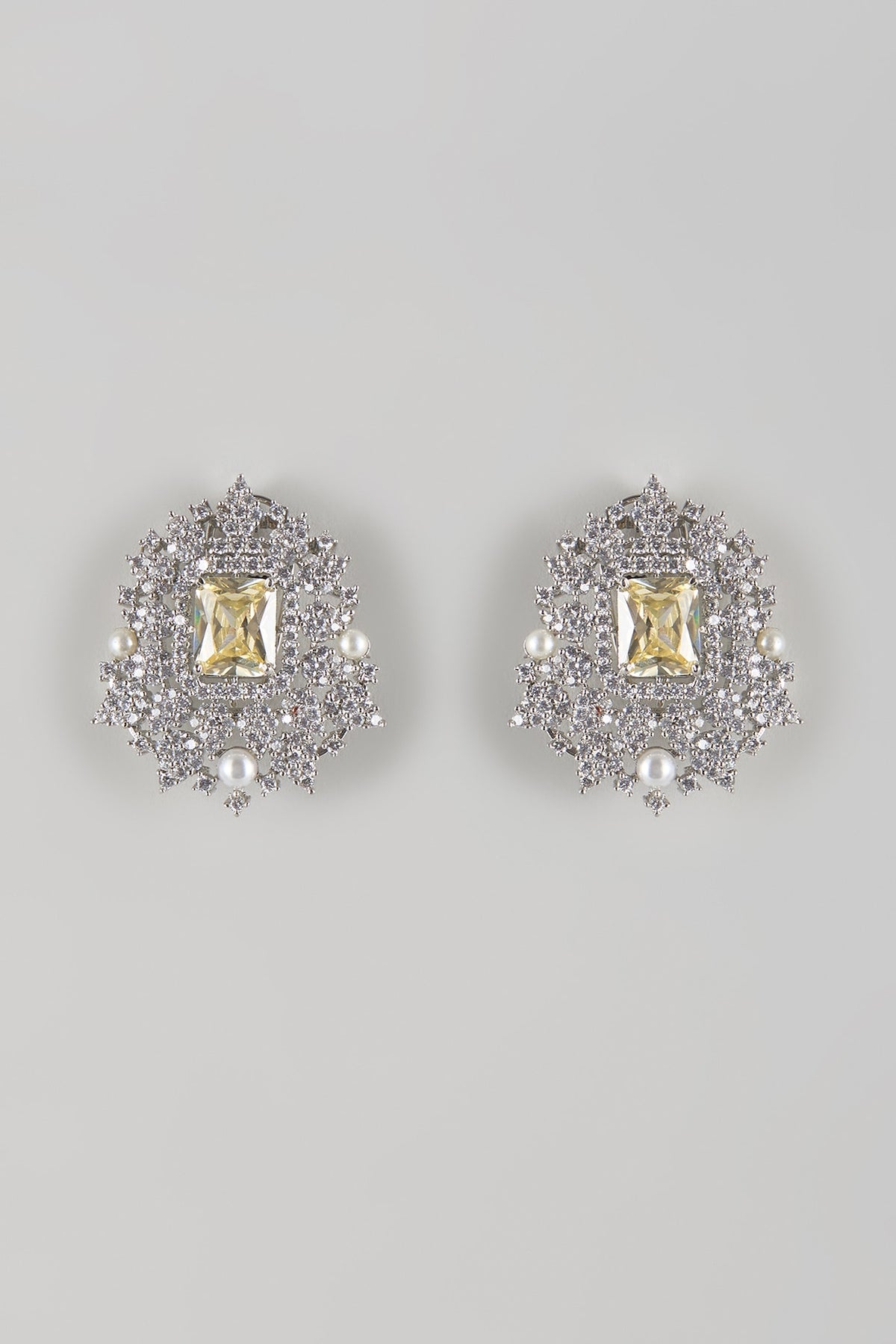 White Gold Finish Zircon Stud Earrings