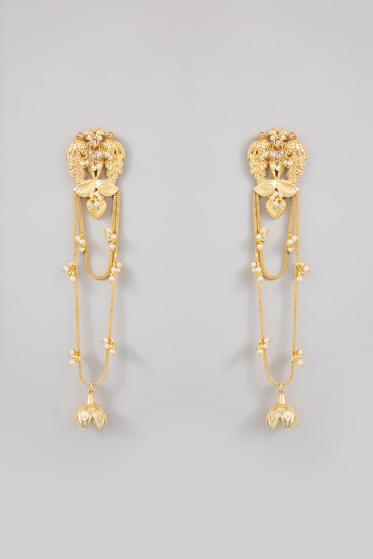 Gold Finish Pearl Beaded Dangler Earrings