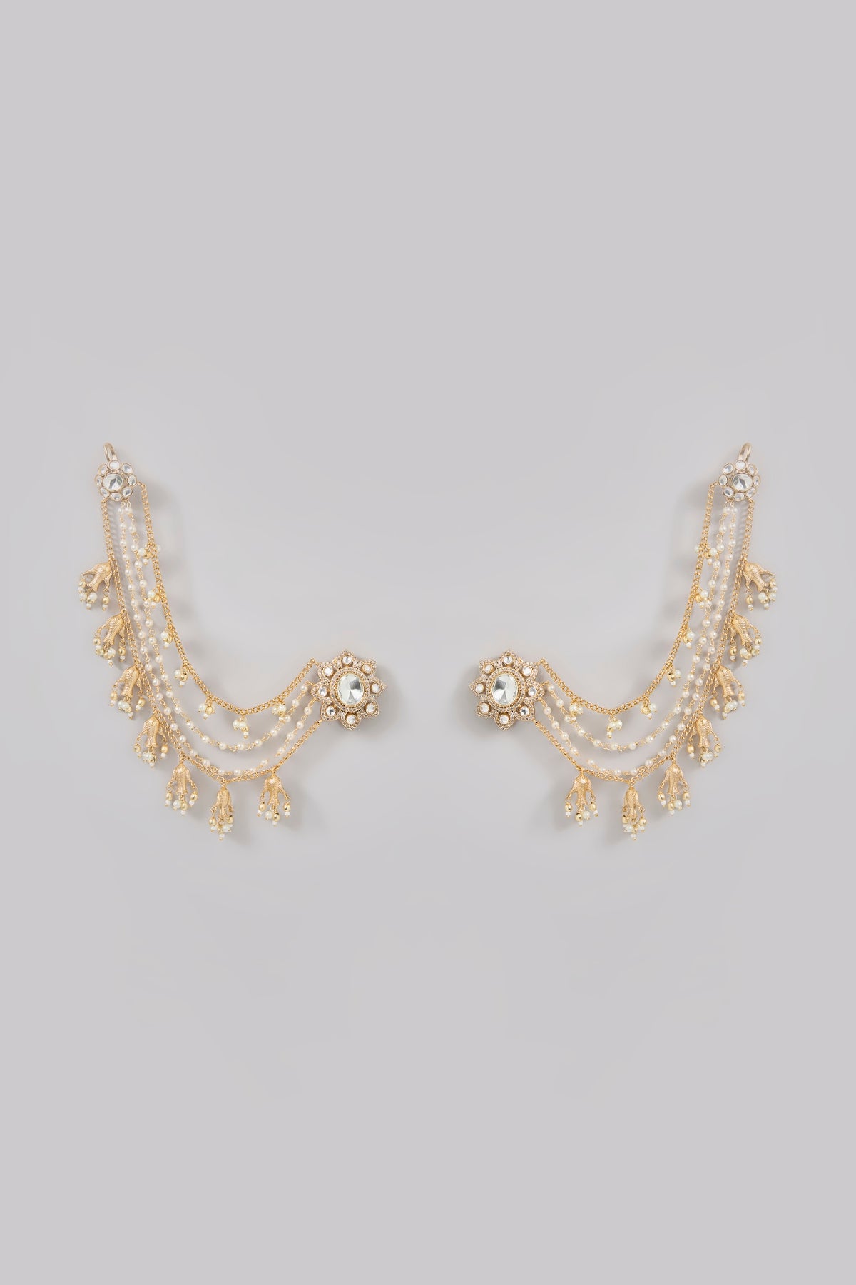 Gold Finish Kundan Polki & Beaded Earchains