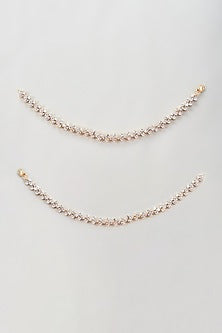 Gold Finish Zircon Anklets (Set Of 2)