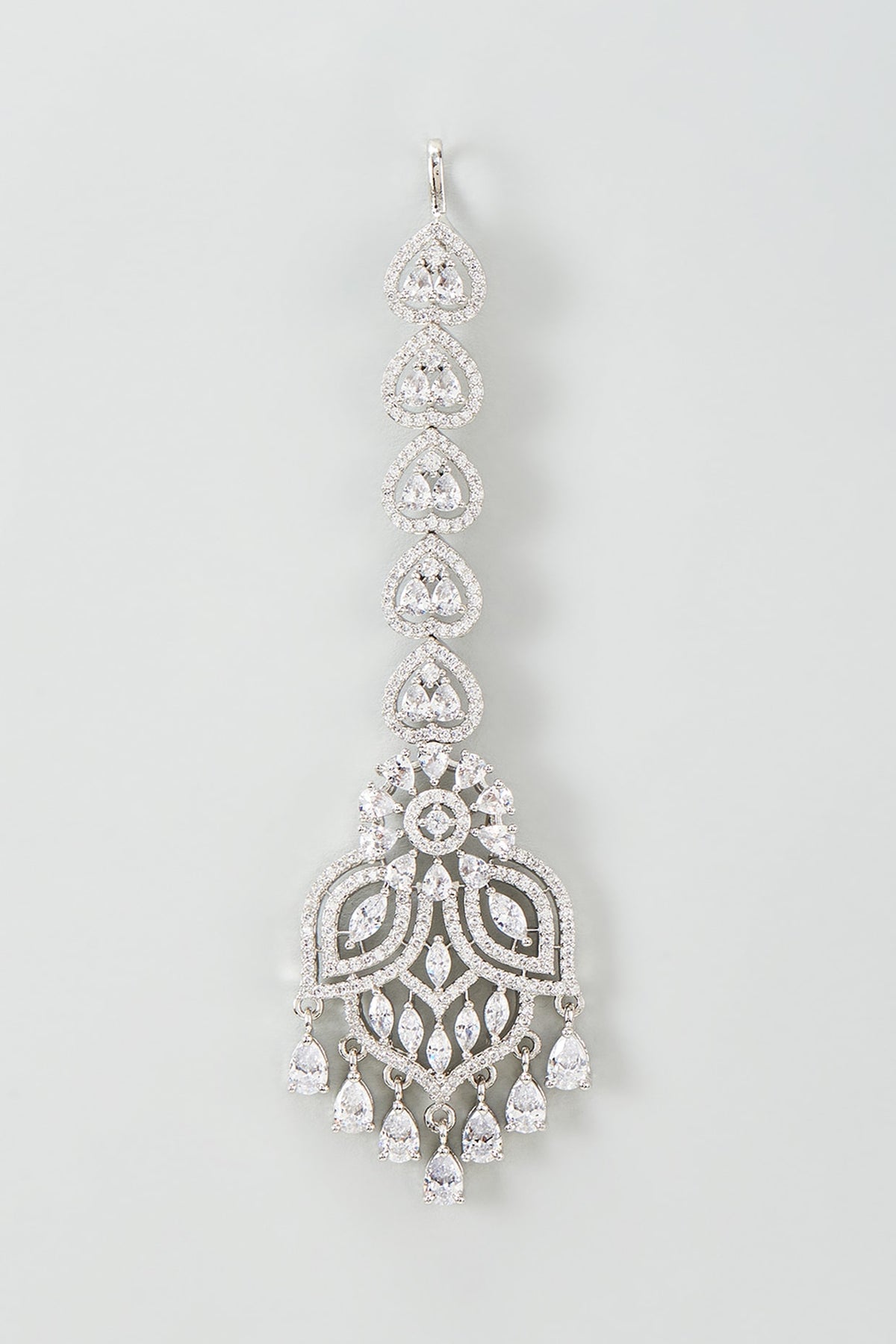 Silver Finish Zircon Maangtikka