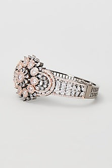 Two Tone Finish White Zircon Oval Bracelet