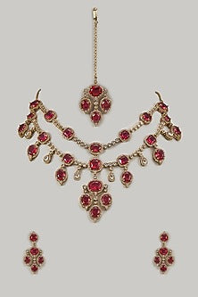 Black Rhodium Finish Zircon & Ruby Stone Necklace Set