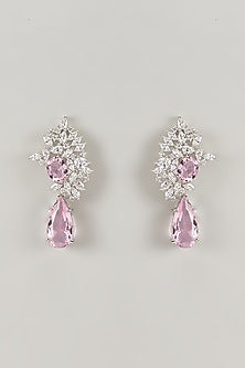Silver Finish Rose Quartz Stone & Zircon Dangler Earrings