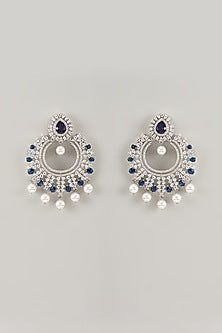 Silver Finish Sapphire Stone & Zircon Dangler Earrings