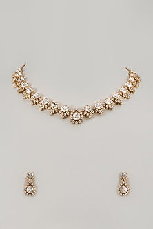 Gold Finish Zircon & Kundan Polki Choker Necklace Set