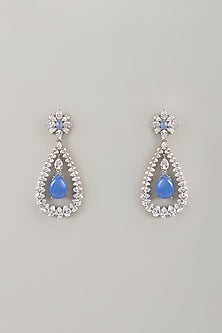White Finish Zircon & Blue Opal Stone Dangler Earrings
