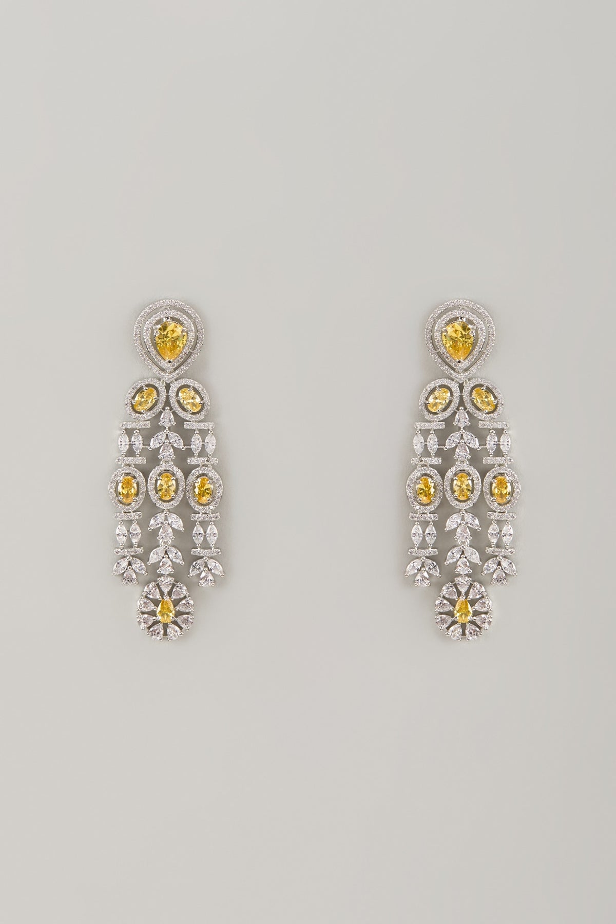 White Finish Zircon & Citrine Stone Dangler Earrings