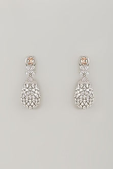 White Finish Zircon & Orange Stone Dangler Earrings