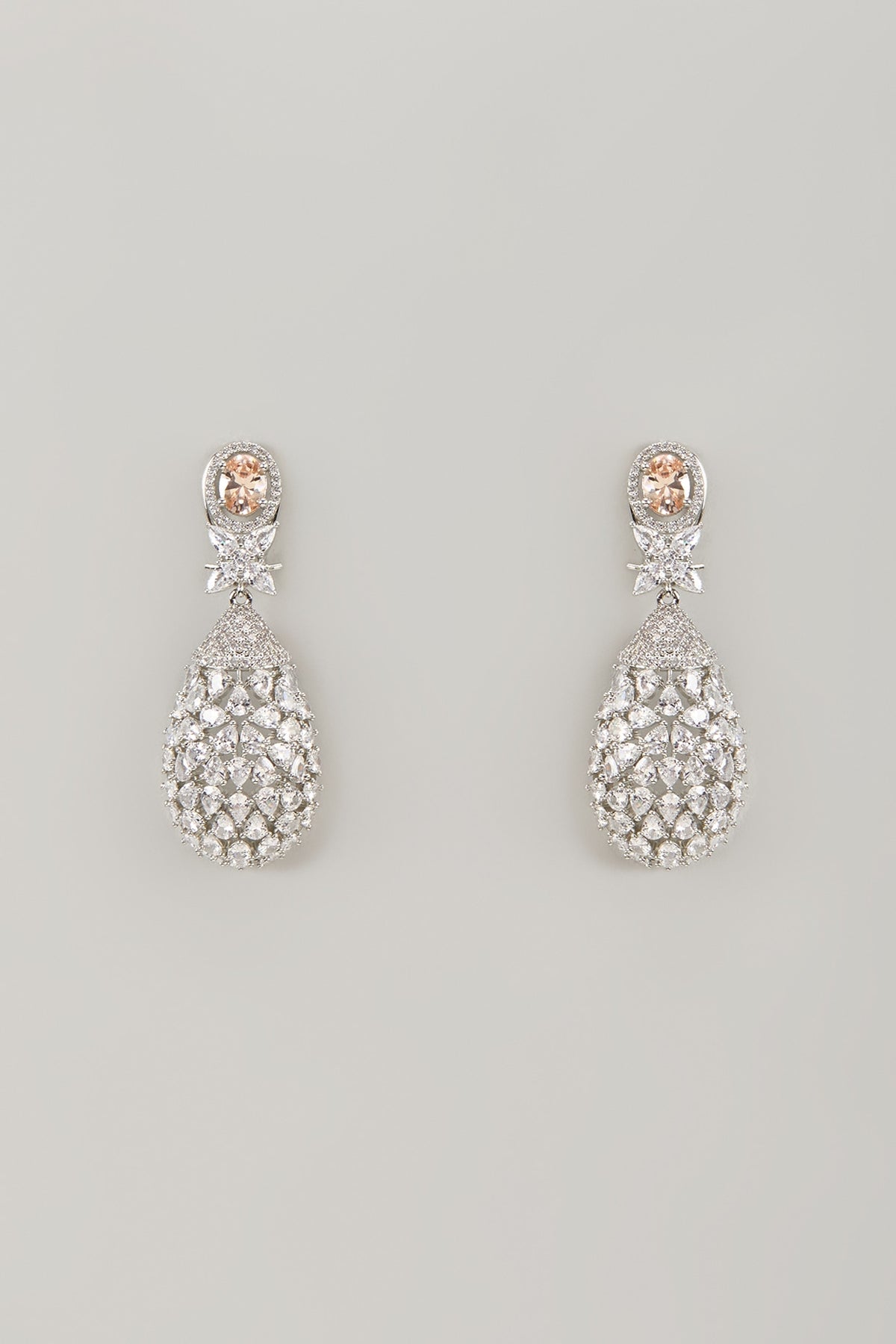 White Finish Zircon & Orange Stone Dangler Earrings