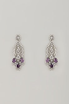 White Finish Zircon & Amethyst Stone Dangler Earrings