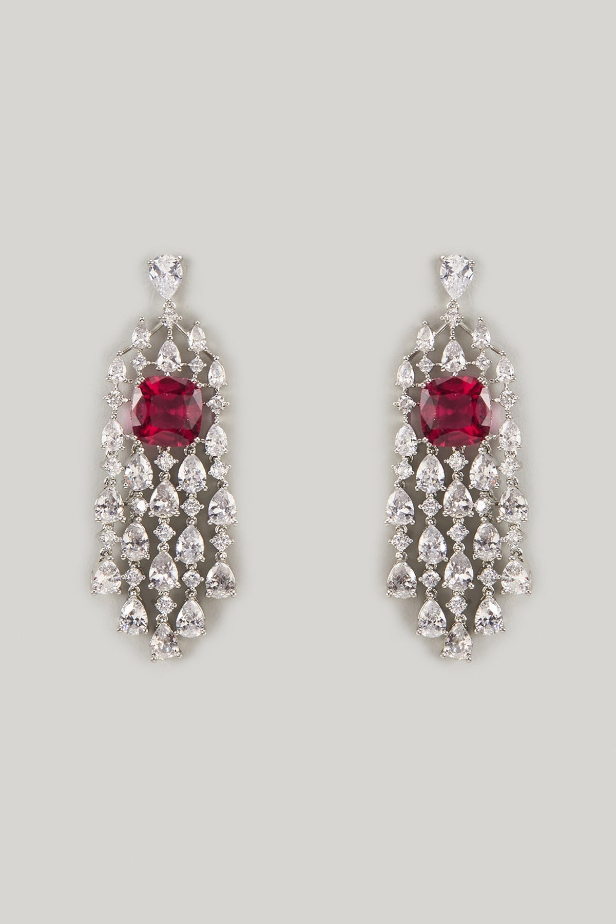 Silver Finish Ruby Stone & Zircon Dangler Earrings