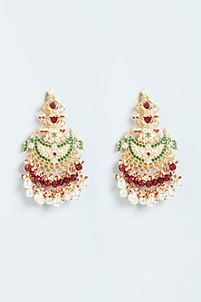 Gold Finish Multi-Colored Stone Chandbaali Earrings