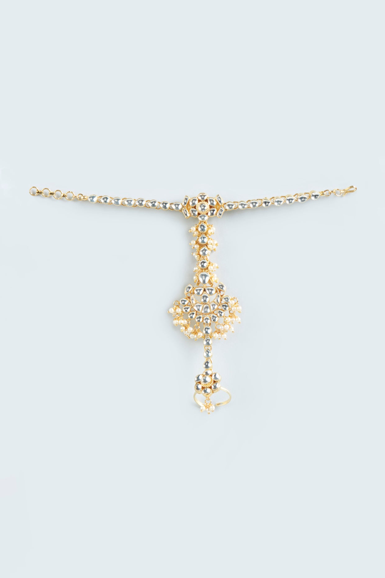 Gold Finish Kundan Polki Haathphools (Set of 2)