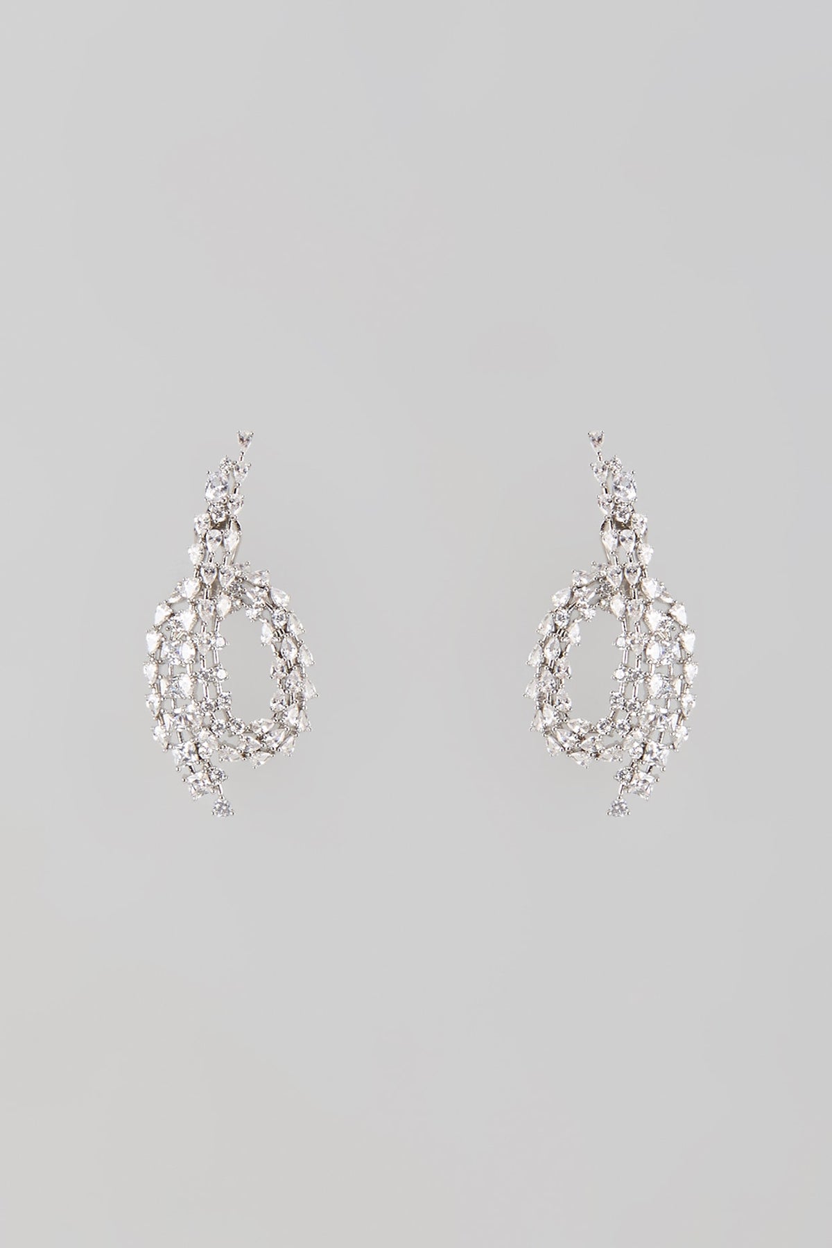 Silver Finish Zircon Stud Earrings