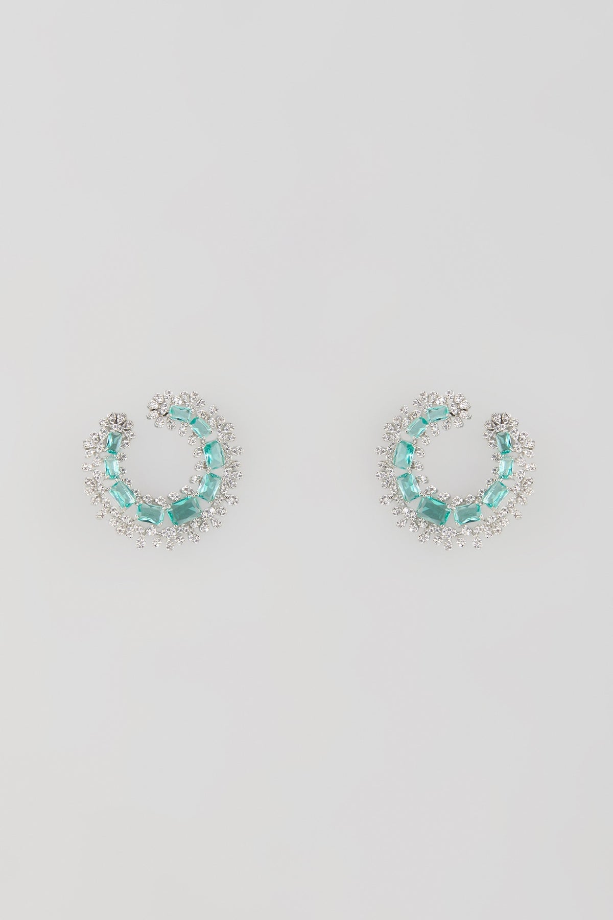 Silver Finish Turquoise Stone & Zircon Stud Earrings