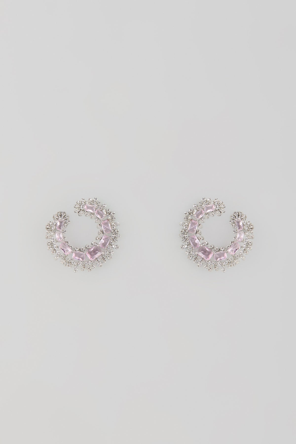 Silver Finish Rose Quartz & Zircon Stud Earrings