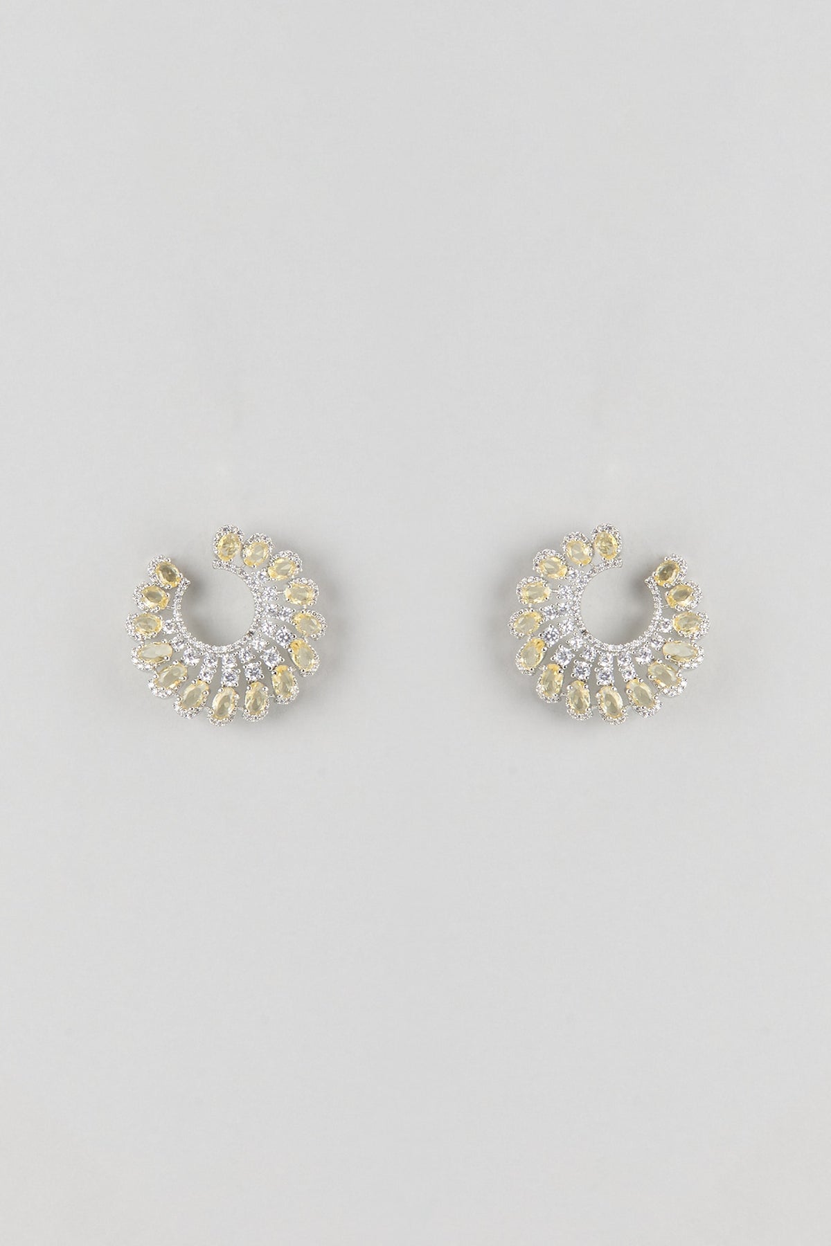 Silver Finish Yellow Sapphire & Zircon Stud Earrings