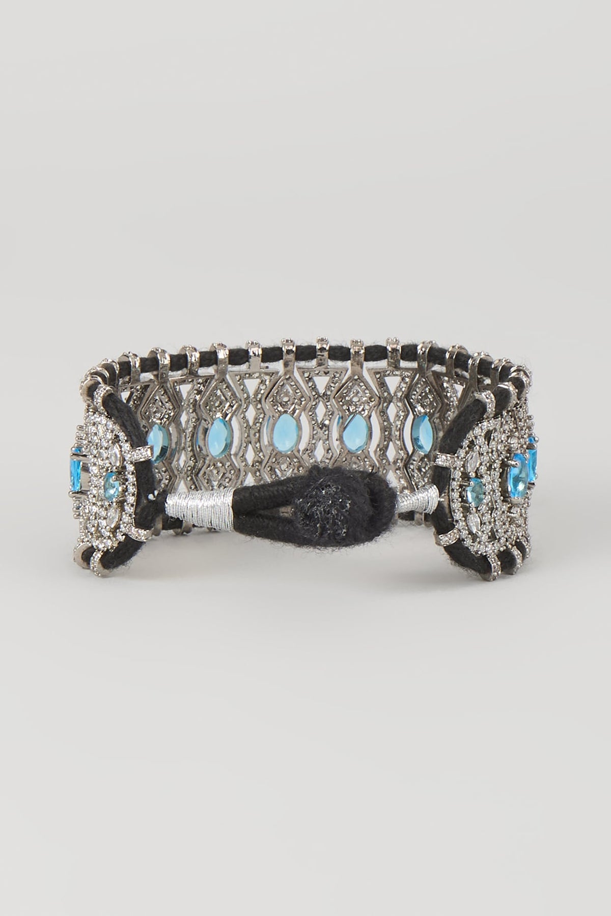 Silver Finish Blue Sapphire & Zircon Thread Bracelet