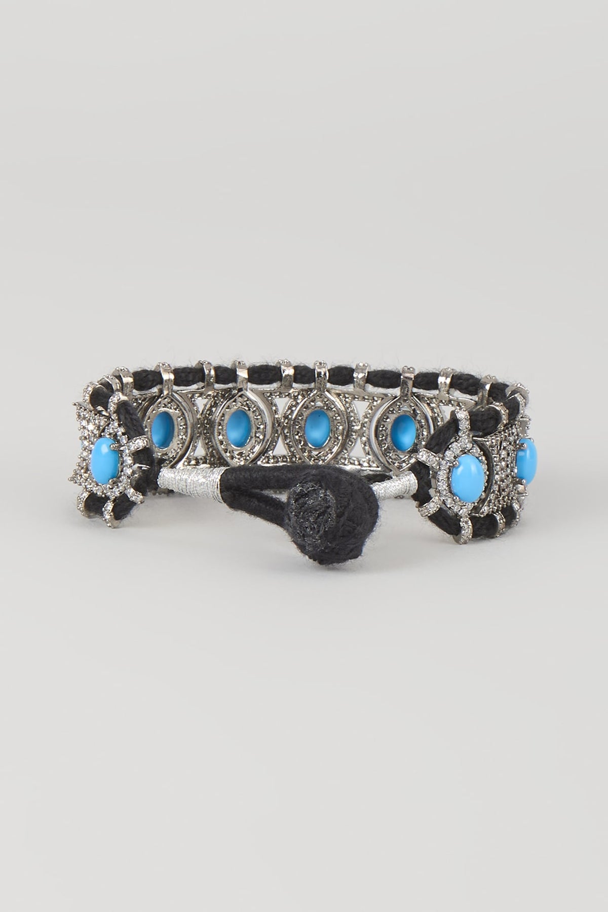 Silver Finish Blue Sapphire & Zircon Thread Bracelet